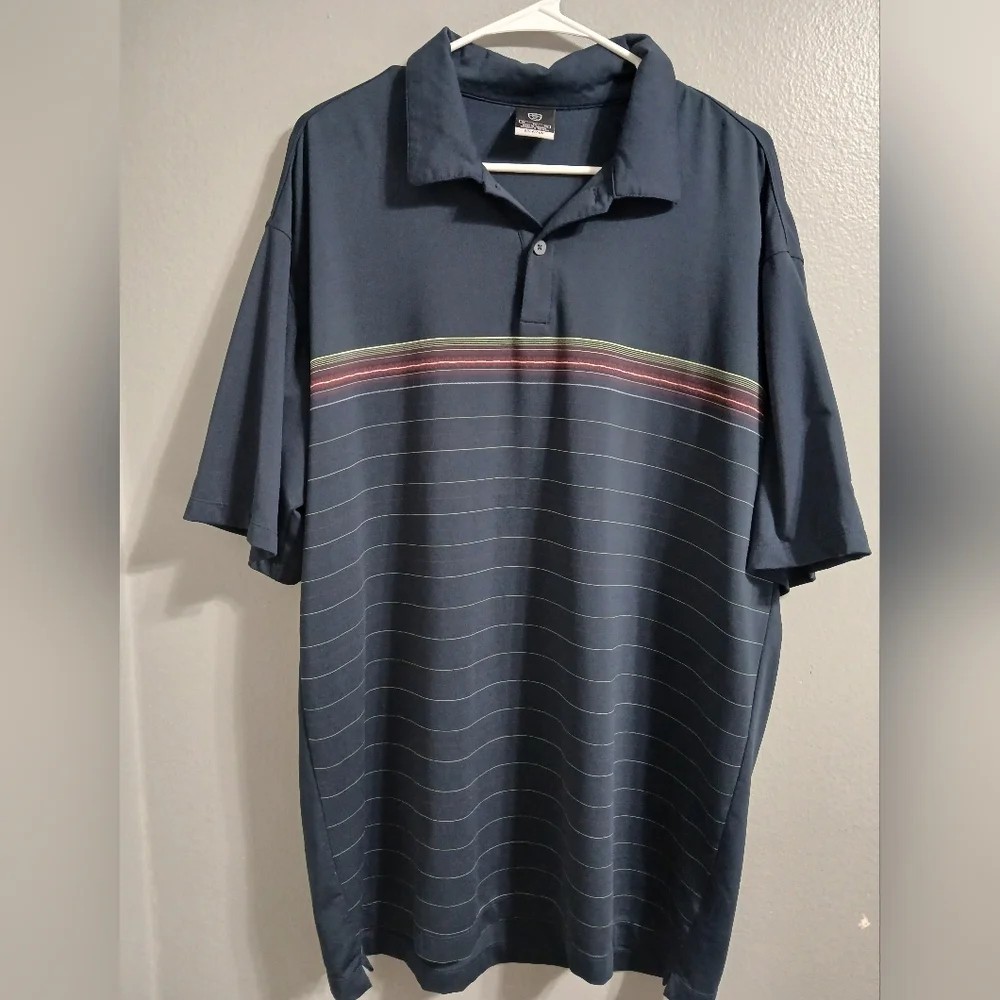 Nike Men's Navy Polo Shirt with Striped Design